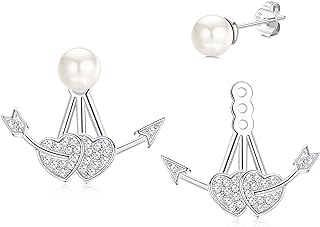 Versatile 925 Sterling Silver Crystal Arrow Drop Earring Jackets with Pearl Studs for Women, Push Back Clasp, Platinum-plated Base