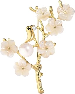 Handcrafted 14K Yellow Gold Brooch with Natural Pearls - Plum-Shaped Shawl Pin, Ideal Luxury Gift for Women, Secure Pin Clasp Design, Elegant Accessory