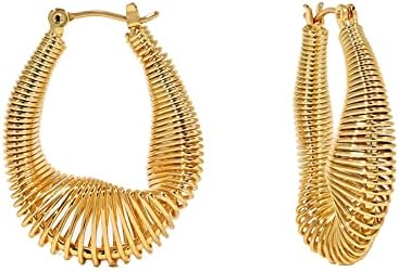 Gold Hoop Earrings For Women 14K Gold Plated Braided Filigree Chunky Hoop Earrings For Women Hypoallergenic Dangle Earrings Trendy Jewelry