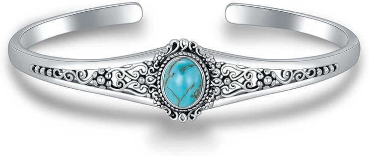 Turquoise/Lapis Lazuli/Larimar Cuff Bangle Bracelet 925 Sterling Silver Vintage Bohemian Cuff Bangles Genuine Gemstone Jewelry Gifts for Women Mother Wife