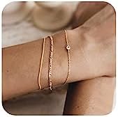 Gold Bracelets for Women, 14K Gold Plated Dainty Bracelet Set Stackable Paperclip Box Bead Chain Bracelet Adjustable Simple Gold Bracelet Trendy Gold jewelry for Women Girls Gifts