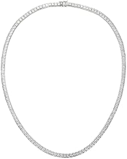 Box Clasp Cubic Zirconia Tennis Necklace for Women and Men, White Gold Plated, Square Cut Design