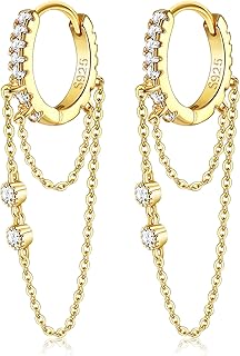 ORAZIO Boucles d'Oreilles Chanel en Argent Sterling 925 avec Pendentifs en Zirconium, 40 mm, Plaqué Or pour Femmes et Filles Sensibles, Idéal pour Cadeau et Usage Quotidien