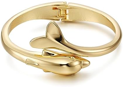 Gold Silver Bangle Bracelet in Mariner Chain Design for Men and Women - Classy Dolphin-Themed Unisex Cuff Bangle