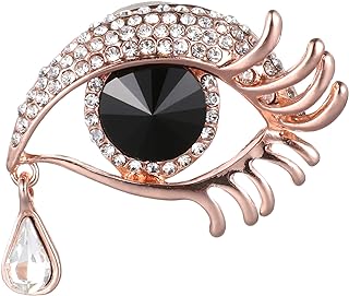 USHOBE Tear of Angel Brooch Pin, Rhinestone Big Eye Long Eyelashes Brooches Covered Scarves Shawl Clip Corsage Breastpin Water Drop Tears Brooch Jewelry for Women Ladies