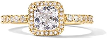 PAVOI 14K Gold Plated Halo Ring | Heart Ring for Women | Square Round Promise Rings for Her