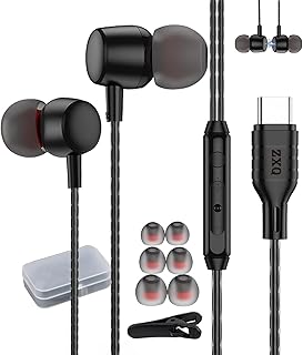 ZXQ USB-C In-Ear Kopfhörer mit Ergonomisch Abgewinkeltem Design und 32 Ohm Impedanz für klare Sprachqualität und Musikgenuss, ideal für iPhone 15 und Samsung Galaxy