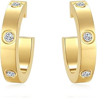 Love Earrings for Women Girls Hoop Earrings Stainless Steel Earrings with Cubic Zirconia Stones Earrings Birthday Jewelry Mothers Day Christmas Gifts for Women Her, Silver/Gold