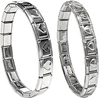 Dolceoro 9mm Italian Starter Charm Bracelet,18 Links Starter for 6” Wrist Size, Interlocking Stainless Steel Modular Links