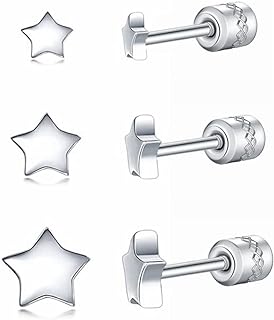 Titanium Star Stud Earrings with Secure Screw Backs for Women, Hypoallergenic and Nickel-Free, Ball, Star, Circle Geometric Designs for All Occasions