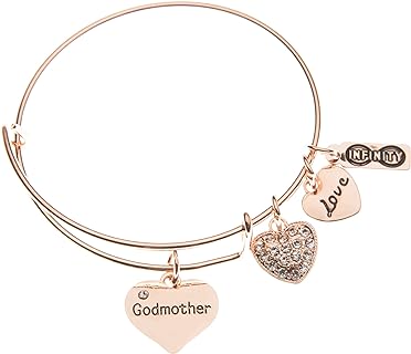 Infinity Collection Godmother Gifts, Rose Gold Godmother Charm Bangle Bracelet, Religious Jewelry Baptism Thank You Gift for Beloved Godmother from Godson Goddaughter, Godmother Proposal