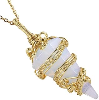 Nupuyai Handmade Wire Wrapped Cone Crystal Pendulum Pendant Necklace for Women Men, Spiral Faceted Pointed Stone for Reiki Divination