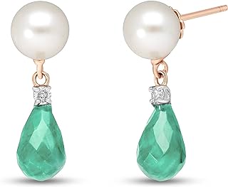 14k Rose Gold Pearl Stud Earrings with Diamonds and Emeralds for Men and Women, Push Back Design from Galaxy Gold
