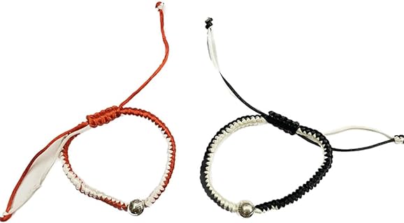 2-Piece Adjustable Baseball Bead Bracelet Set with Braided Cord Chain - Ideal Fan & Team Gift