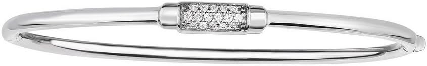 14k White Gold Diamond Bangle Bracelet with Box Clasp, Domed Cuff Stackable Design, 0.14ct Diamond Center Element, Perfect Jewelry Gift for Women