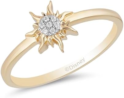 Jewelili Enchanted Disney Fine Jewelry 10K Yellow Gold Natural White Round Diamond Accent Rapunzel Sun Ring