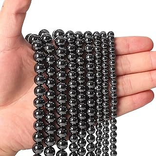Siomia's 60-Piece Set of 6mm Black Hematite Bead Necklace in Natural Stone, Ideal for Creating Unique DIY Necklaces or Bracelets for Jewelry Enthusiasts, Round Shape