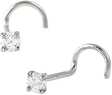14Kt White Gold Moissanite Nose Stud - Versatile 22G Screw Stud - Elegant Twisted Nose Jewelry for Her - April Birthstone Inspired Design