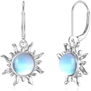 Dorunmo 925 Sterling Silver Moonstone Celtic Leverback Dangle Earrings with French Clip for Women and Girls