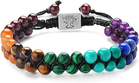 Spring Ring Copper Box-Chain Strand Bracelet with Yoga Stone Beads, Ideal for Men and Women - Double Beaded, An Inspired Xiannvx Chakra Design