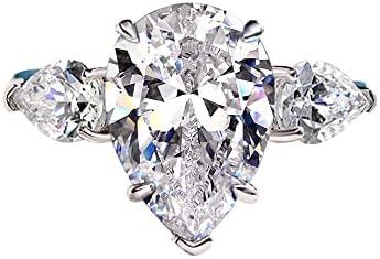 Sterling Silver S925 5-Carat Pear-Cut Cubic Zirconia Engagement Ring for Women, Stylish Wedding Band with Dazzling Design