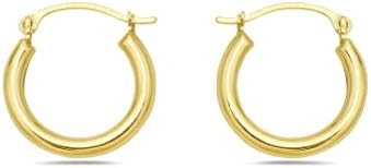 10K Gold High Polish 2mmx16mm Round French Lock Hoop Earrings - Jewelry for Women/Girls - Small Hoop Earrings
