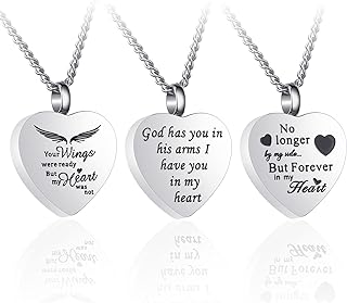 3 Pack Urn Necklace for Ashes Memorial Cremation Jewelry Ashes, Heart Silver Locket Stainless Steel Urns Pendant Keepsake with Different Words & Funnel Kit Bag
