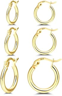 14K Gold Plated Hoop Earrings - 4 Pairs Sterling Silver Post Small Hoops| Gold Hoop Earrings Sets for Women Girls (13mm 15mm 20mm 25mm)