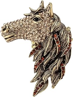 Women's Crystal-Embellished Big Horse Brooch Pendant Necklace with Pin Clasp, Copper and Alloy Material