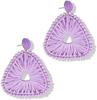 Boho Statement Earrings Beaded Raffia Earrings Lightweight Cute Seed Bead Earrings Geometric Triangle Drop Dangle Earrings Gift for women Girls