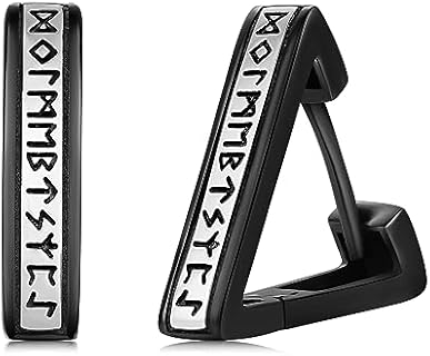 925 Sterling Silver Norse Viking Rune Hoop Earrings - Ancient Inspired Design - Hypoallergenic Jewelry for Men and Women