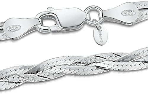 Amberta Women's 925 Sterling Silver Braided Herringbone Chain Necklace