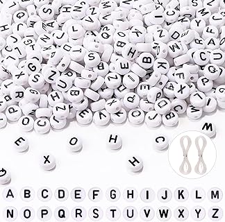 DIYDEC 1000pcs White Acrylic Alphabet Beads Friendship Bracelets with Crystal Line Feature for DIY Necklaces, Key Chains, and Jewelry Crafts - Round Design, Perfect for Gifting & Learning