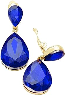Rosemarie Collections Women's Stunning Double Teardrop Crystal Statement Clip On Earrings, 1.75"