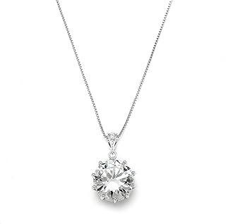 Mariell Dramatic 5 Ct. Round-Cut CZ Solitaire Rhinestone Pendant Necklace with Link Chain and Lobster Clasp for Brides and Bridesmaids - Bold Round Design
