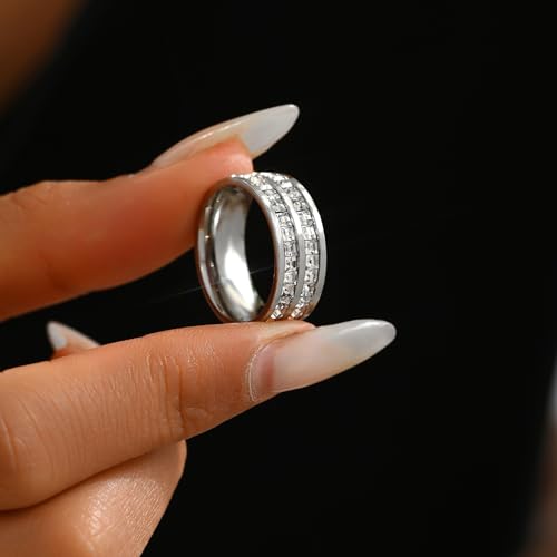 thumbnail image 2 of Mauzew 18K Gold Plated Cubic Zirconia Stacking Rings For Women - Size 5-9, 4mm Wide, Wedding Band Style 2 of 14