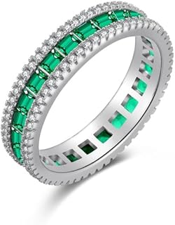 Princess-Cut Cubic Zirconia 925 Sterling Silver Stackable Eternity Bands for Women - 18K White Gold Plated Ring, Perfect for Mom/Sister/Girlfriend, Sizes 6-9