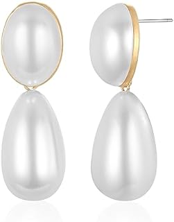 French Wire Clasp Large Pearl Drop Earrings for Women, Dangle Design Brass Earrings, Wedding and Party Jewelry Gift from ENSKEFEN