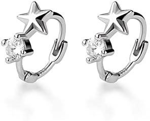 18g Hypoallergenic Tiny Star 5mm Hoop Earrings with Hinged Hoop Back Finding and Cubic Zirconia in 925 Sterling Silver for Women and Girls
