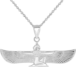 Egyptian Goddess Isis Necklace Pendant with Rolo Chain, Spring Ring Clasp in Solid .925 Sterling Silver for History Enthusiasts and Jewelry Lovers
