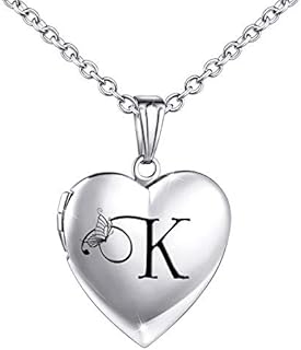 MUERDOU Butterfly Locket Necklace that Holds Pictures Initial Alphabet Letter Heart Shaped Photo Memory Locket Pendant Necklace
