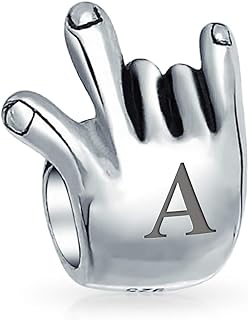 Handcrafted Oxidized .925 Sterling Silver Personalized Monogram Initial A-Z Bead for Women & Teens with Peace Sign - Fits European Bracelets, Customizable