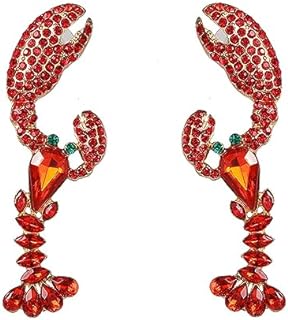 Push-Back Red Rhinestone Crayfish Dangle Earrings for Women and Girls, Lobster Design, Lightweight, Perfect for Birthday, Halloween, Christmas Parties and Gifts, No Gemstone Inclusion