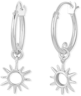 Boma Jewelry Sterling Silver Sunburst Sun Open Circle Snap Down Closure Tube Hoop Earrings