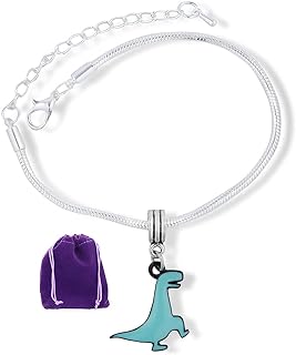 Emerald Park Jewelry TRex Tyrannosaurus Rex Cartoonish Dinosaur Snake Chain Charm Bracelet