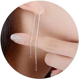 A Pair 925 Sterling Silver Tassel Threader Drop Earrings Long Chain Ear Line