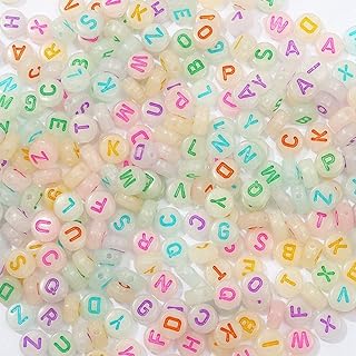 Alphabet Letter Beads 1000 pcs Glow in The Dark Acrylic Alphabet Beads Round 4X7mm UV Letter Beads Jewelry Findings Charms for DIY Bracelet Necklace Craft Making (bg White - Color)