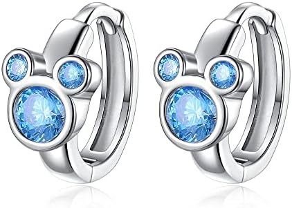 Mickey Mouse Cubic Zirconia Sterling Silver Women's Hoop Earrings with Push Back Design