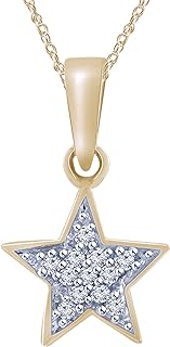 925 Sterling Silver 0.07 Carat (ctw) Round Cut Natural White Diamond Star Pendant Necklace For Women Girls Along With 18" Chain (Diamond Color: H-I, Clarity: I1-I2)