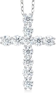 Gem Stone King Moissanite Cross Necklace | 925 Sterling Silver | 2.53 Cttw | 1.20 Inch | Jesus Christian Reiligous Crucifix Jewelry Pendant Necklace for Women | with 18 Inch Silver Chain
